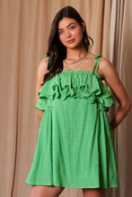 Davi & Dani Textured Jacquard Checker Fabric Ruffled Dress Casual Dresses