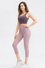 Wide Waistband Cropped Active Leggings with Pockets Woman Leggings