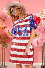 BiBi American Flag Theme Usa Print Sequin Dress AMERICAN FLAG Casual Dresses