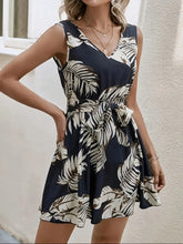Printed V-Neck Sleeveless Mini Dress Casual Dresses