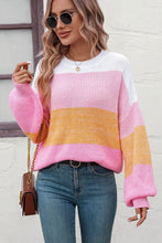 Round Neck Color Block Ribbed Pullover Sweater Sweater Pullovers