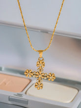 18K Gold-Plated Floral Cross Pendant Necklace