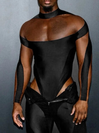 Men's Mesh Long Sleeve Bodysuit Black