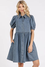 Mittoshop Button Down Puff Sleeve Denim Dress DENIM