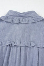 Stripe Frilled Ruffled Cap Sleeve Button Up Mini Dress Casual Dresses