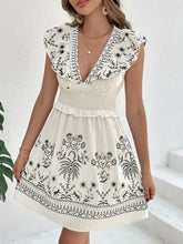 Smocked Ruffled Cap Sleeve Mini Dress Cream Casual Dresses