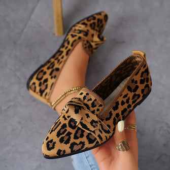 Mesh Point Toe Flat Slip-Ons Leopard