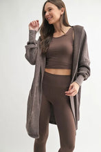 MONO B Chunky Waffle Mineral Wash Hooded Open Cardigan RICH SOIL