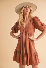 Aemi+Co Tied Back Ruffled Short Sleeve Mini Dress TERRACOTTA Casual Dresses