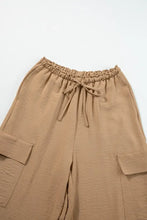 Drawstring Frilled Waist Wide Leg Utility Trousers Woman Pants