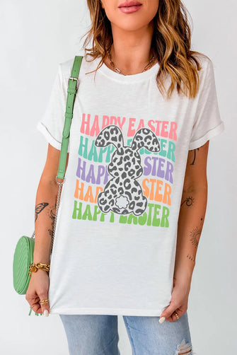 HAPPY EASTER Round Neck Short Sleeve T-Shirt White