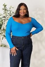 Culture Code Full Size Ribbed Sweetheart Neck Knit Top Blue Teal Woman Blouses