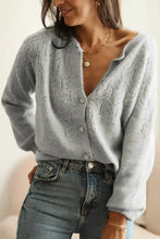 Openwork Button Down Long Sleeve Cardigan Gray Woman Outerwear
