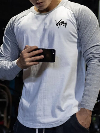 Men's Plus Size Round Neck Long Sleeve T-Shirt Gray