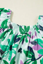 Floral Print Shirred Square Neck Loose Fit Mini Dress Casual Dresses