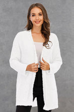 Angel Wings Pocketed Open Front Long Sleeve Cardigan White