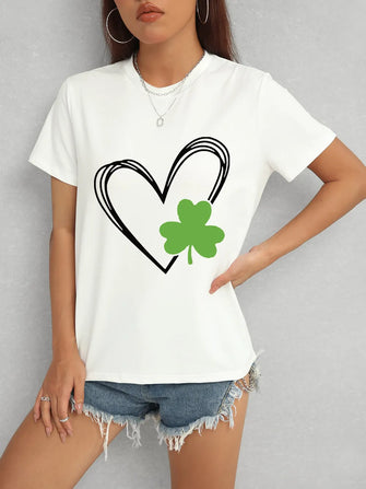Heart Lucky Clover Short Sleeve T-Shirt White