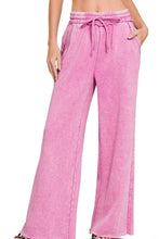 Zenana Acid Wash Fleece Palazzo Sweatpants with Pockets MAUVE