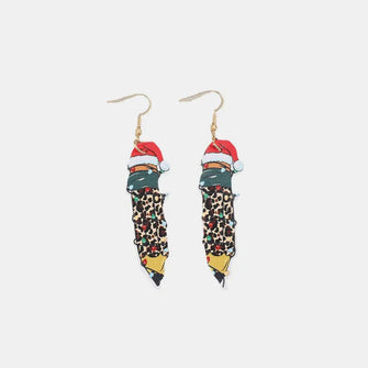 PU Leather Alloy Pencil Earrings Gold One Size