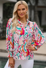 Printed Puff Sleeve Collared Blouse Hot Pink Woman Blouses