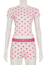 Heart Print Top and Shorts Loungewear Set