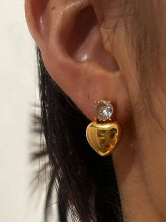 18K Gold-Plated Inlaid Zircon Heart Drop Earrings Gold One Size