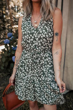 Boho Floral Print V Neck Tunic Sleeveless Dress Floral Casual Dresses