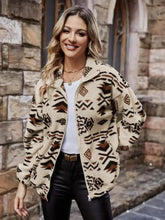 Geometric Zip Up Long Sleeve Outerwear Tan Woman Outerwear