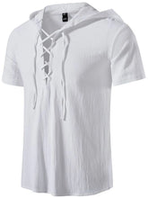 Men's Full Size Casual Lace-Up Hooded Top Plus Size White