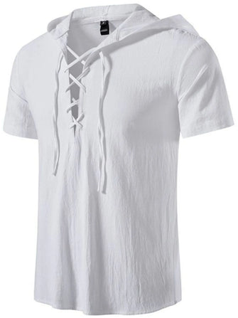 Men's Full Size Casual Lace-Up Hooded Top Plus Size White