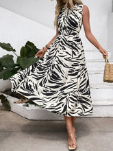 Printed Notched Sleeveless Midi Dress Casual Dresses