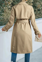 Collared Neck Tie Waist Buttoned Long Sleeve Trench Coat Woman Outerwear