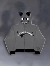 Men's Zip Up Letter Graphic Hoodie Dark Gray