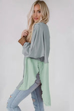 Contrast Texture Round Neck Long Sleeve Blouse Woman Sweatshirts