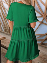 Tiered Notched Short Sleeve Mini Dress Casual Dresses