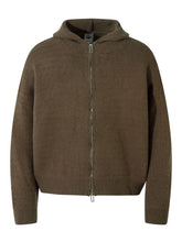 Men's Casual Hooded Zip-Up Knit Cardigan Brown