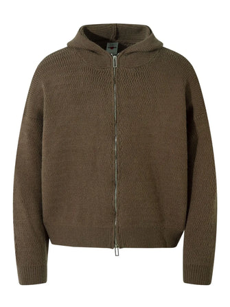 Men's Casual Hooded Zip-Up Knit Cardigan Brown