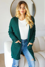 Haptics Stripe Textured Open Front Cardigan with Pockets Hunter Green Woman Outerwear