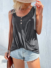Full Size Decorative Button Round Neck Tank Plus Size Dark Gray