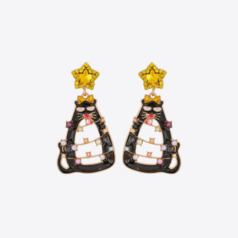 Rhinestone Alloy Cat Earrings Yellow One Size