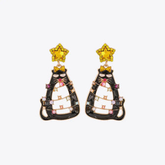 Rhinestone Alloy Cat Earrings Yellow One Size Earrings
