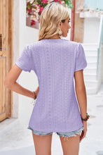 Eyelet V-Neck Petal Sleeve T-Shirt