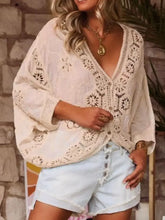 Crochet Lace V-Neck Blouse Woman Shirt