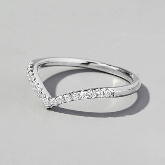 V Shape Inlaid Zircon 925 Sterling Silver Ring Silver