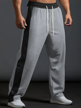 Men's Full Size Drawstring Contrast Wide Leg Pants Plus Size Gray
