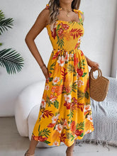 Smocked Floral Tie Shoulder Midi Dress Woman Casual Dress