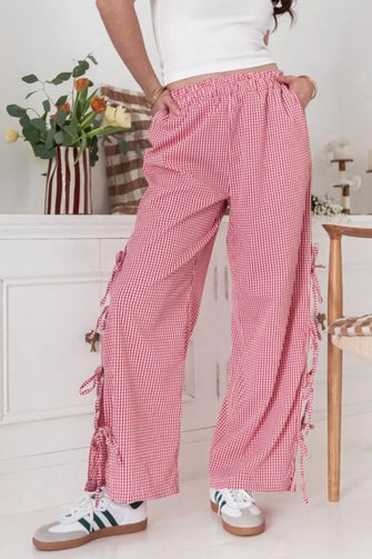 Side Tied Pants with Pockets Scarlet