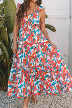 Floral Ruffled Strap V Neck Maxi Dress Floral