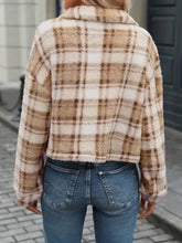 Plaid Button Up Collared Neck Long Sleeve Jacket Woman Outerwear