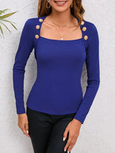 Decorative Button Long Sleeve Top Woman Blouses
